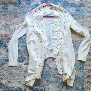 Anthropologie Cream Cardigan with Lace Detail